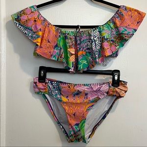 Trina Turk Tropical Escape Bandeau Off the Shoulder Top & Hipster Bottoms